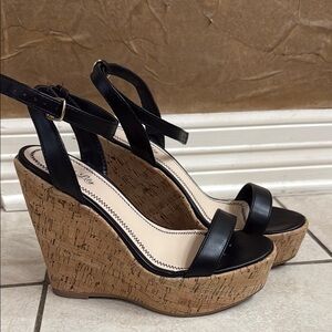 Pink Lily Black and Brown Wedge Sandals from boutique